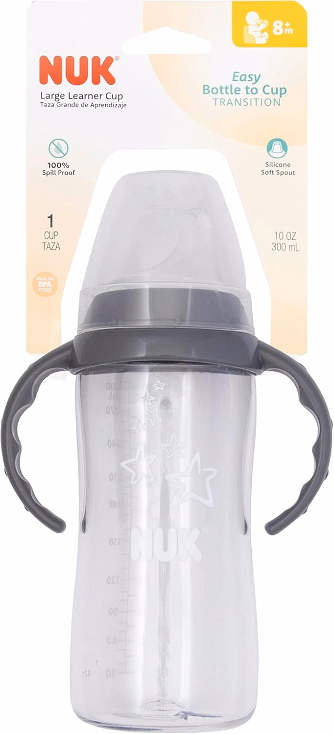 NUK Learner Cup, 10 Ounce, Tritan Gray Star – BPA Free, Spill Proof Sippy Cup : Baby