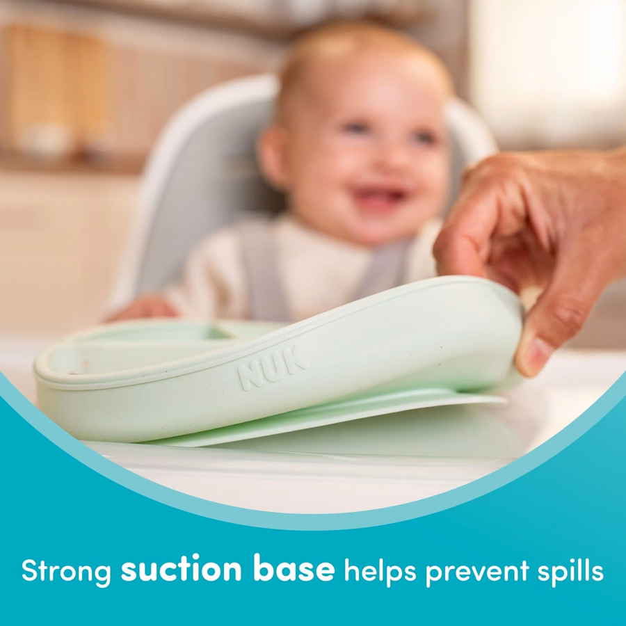 NUK Silicone Baby Tableware Bundle, Includes 1 Plate, 1 Bowl, 1 Cup, & 1 Spoon, Durable Suction Feature Helps Reduce Spills, Microwave-Safe, BPA-Free : Baby