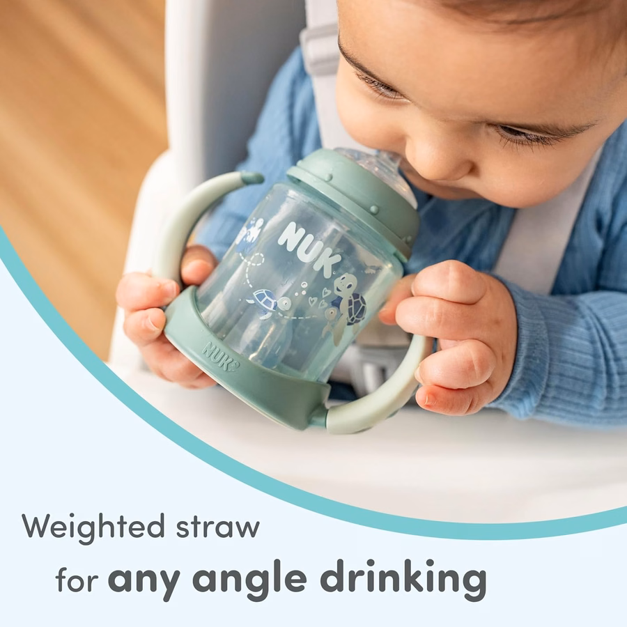 NUK Learner Straw Cup, 5oz, 2-Pack - Toddler Sippy Cup with Soft Straw for Easy Drinking, Suitable for Ages 8 Months and Up, Green : Baby
