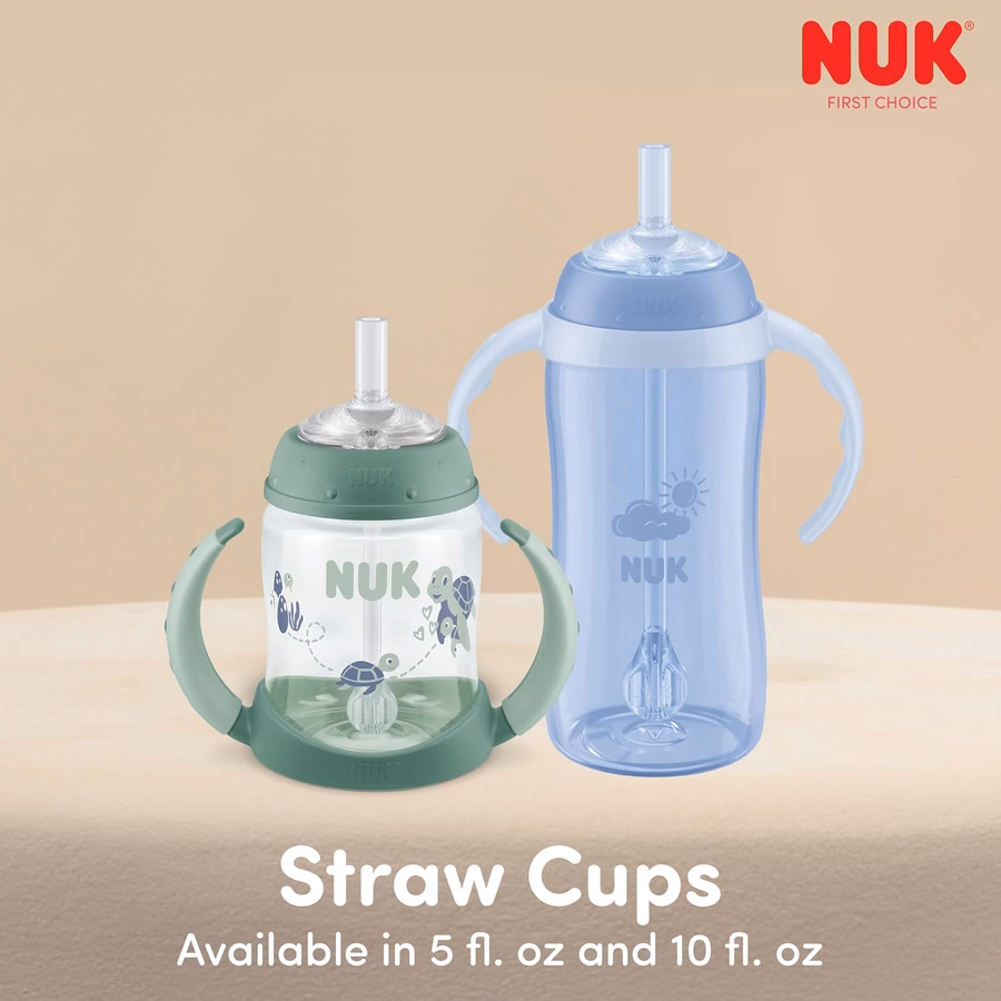 NUK First Choice Moana Learner Cup, 10 oz. Sippy Cup with Handles, Spill Proof, Leak Proof Soft Straw Cup, 2-pack : Baby