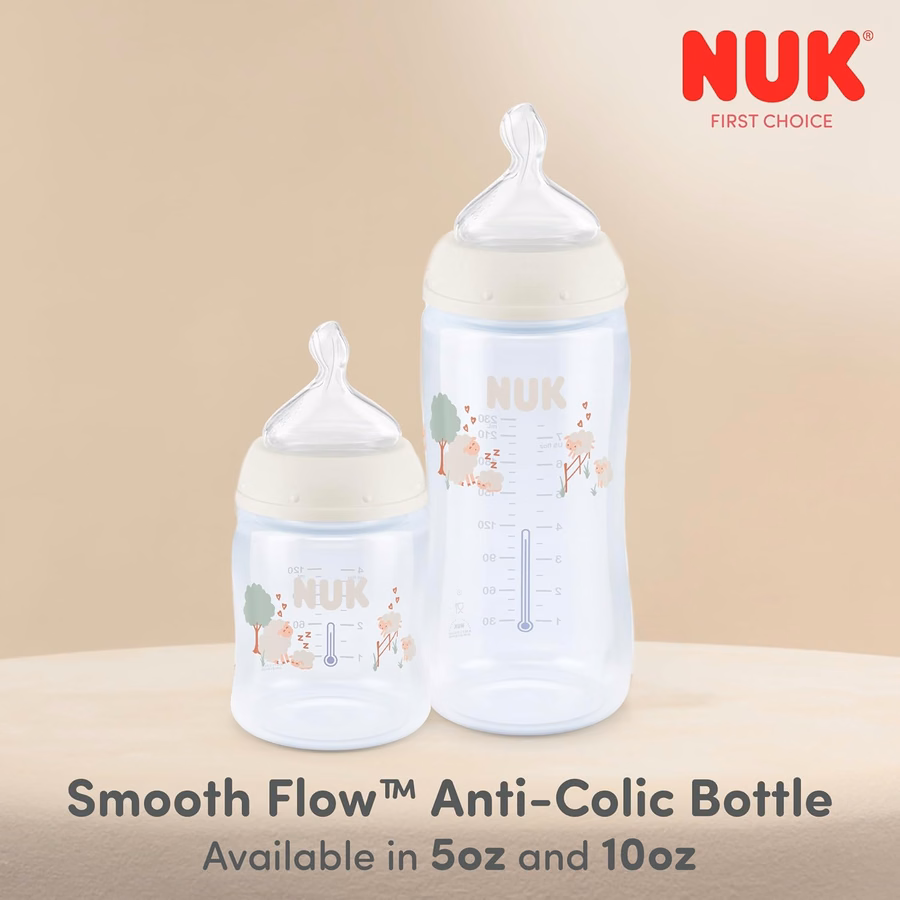 NUK First Choice Smooth Flow Anti-Colic Bottle, Peach, 5 oz. Baby Bottle with SafeTemp Temperature Indicator, Newborn Essentials, 4-Pack : Baby